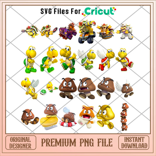 Super Mario characters and symbol png bundle 