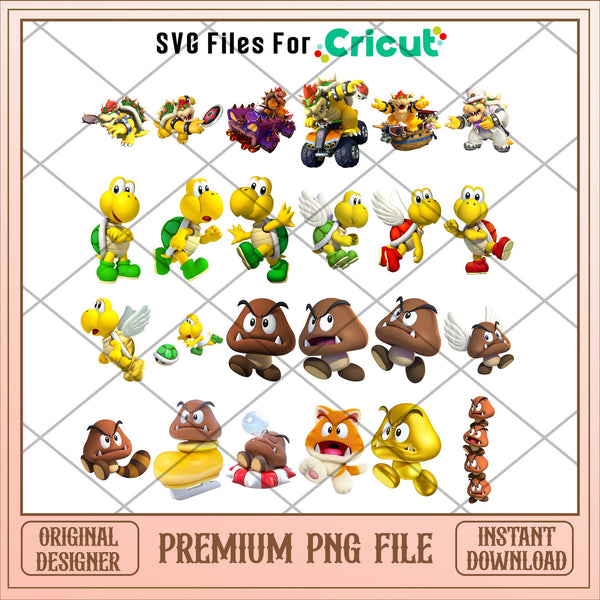 Super Mario characters and symbol png bundle – svg files for cricut