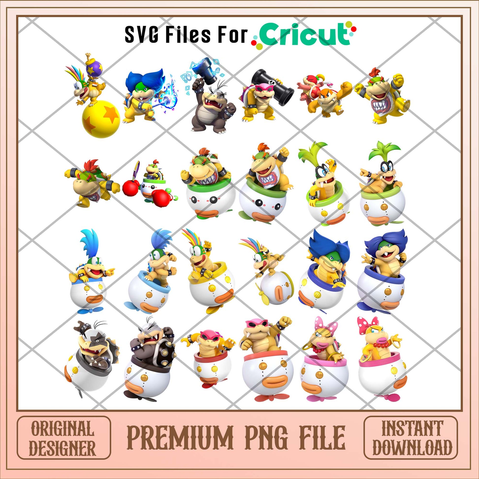 Super Mario cute characters in cup png bundle