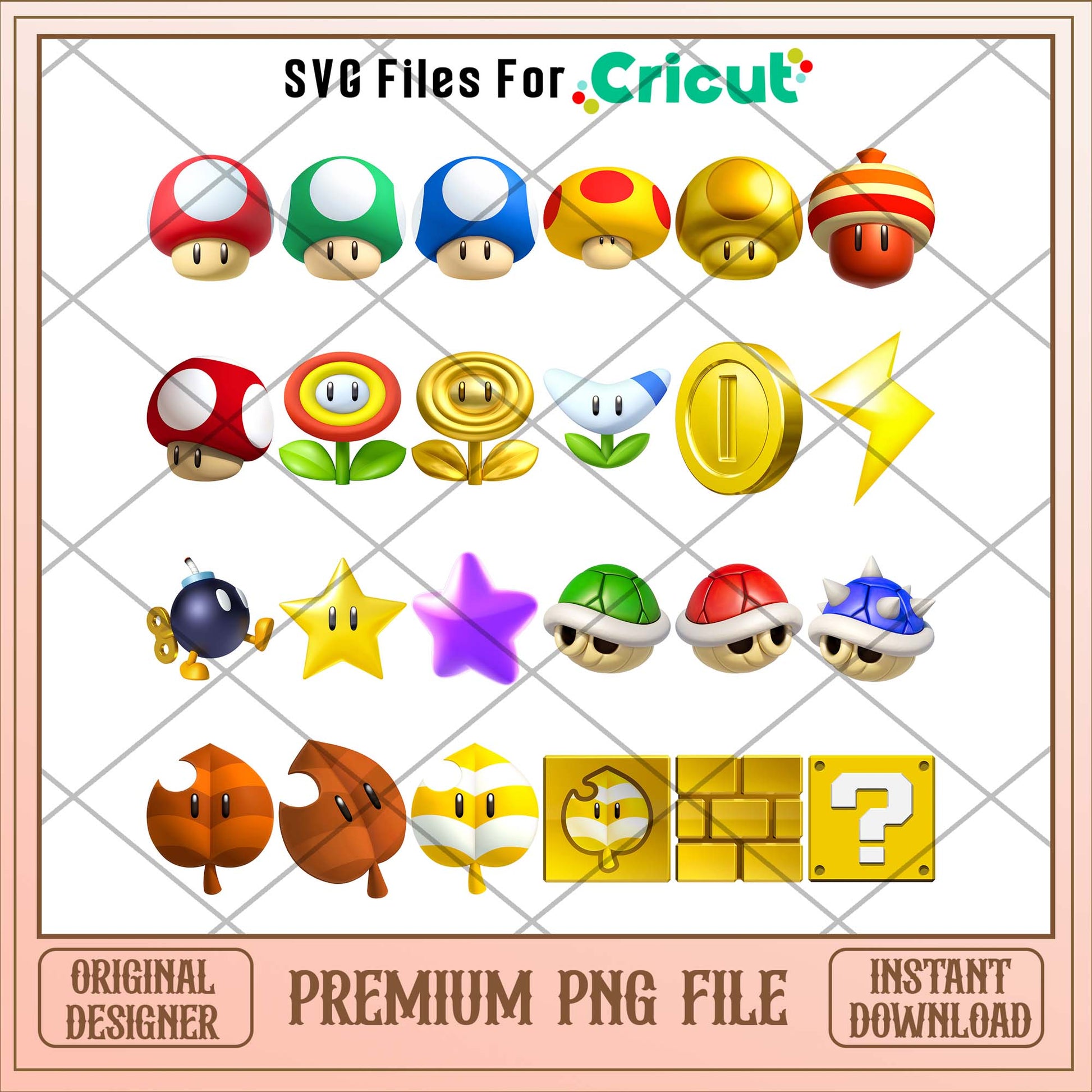 Super Mario cute characters mushroom png bundle