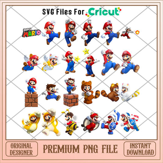 Super Mario cute hero characters png bundle