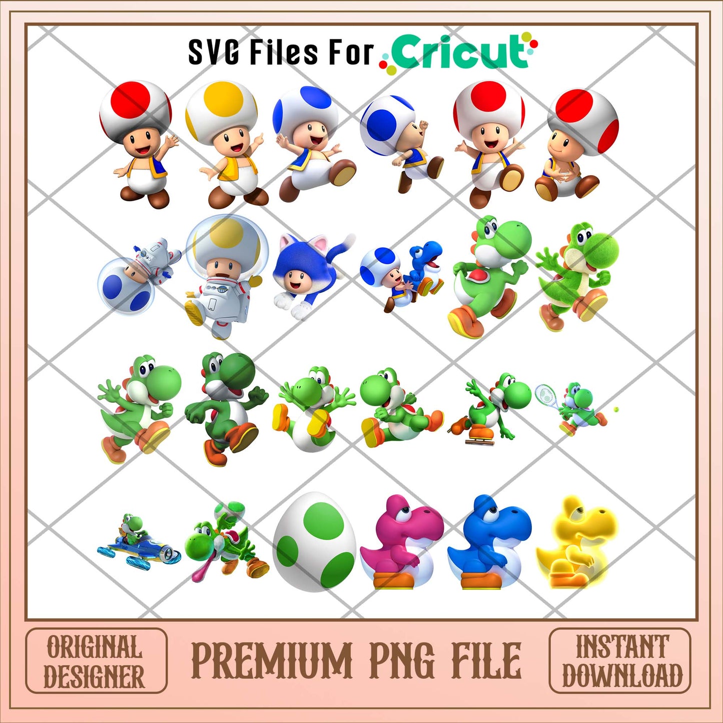 Super Mario cute dinosaur png bundle