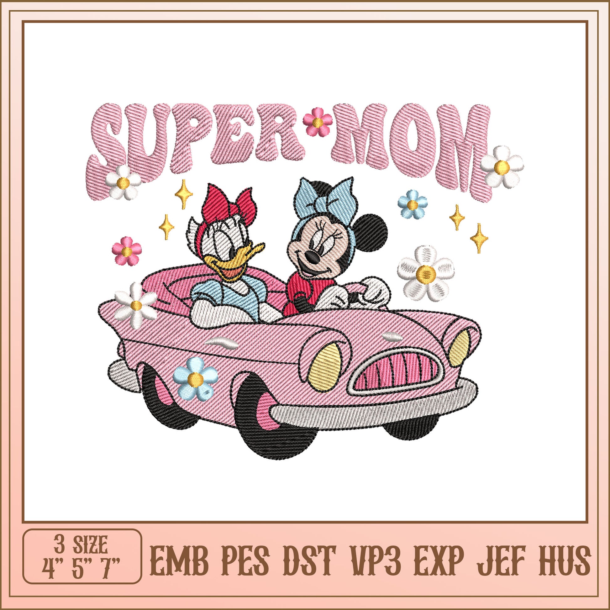 Super Mom Embroidery Design Minnie & Daisy