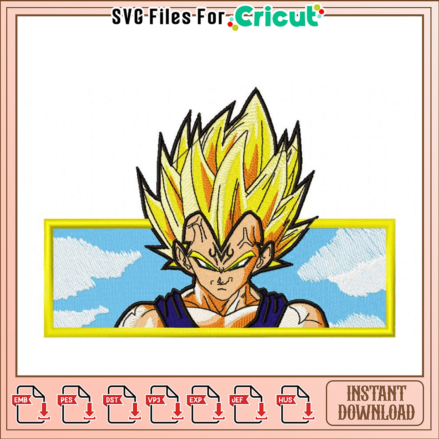 Super Saiyan Vegeta Embroidery Design