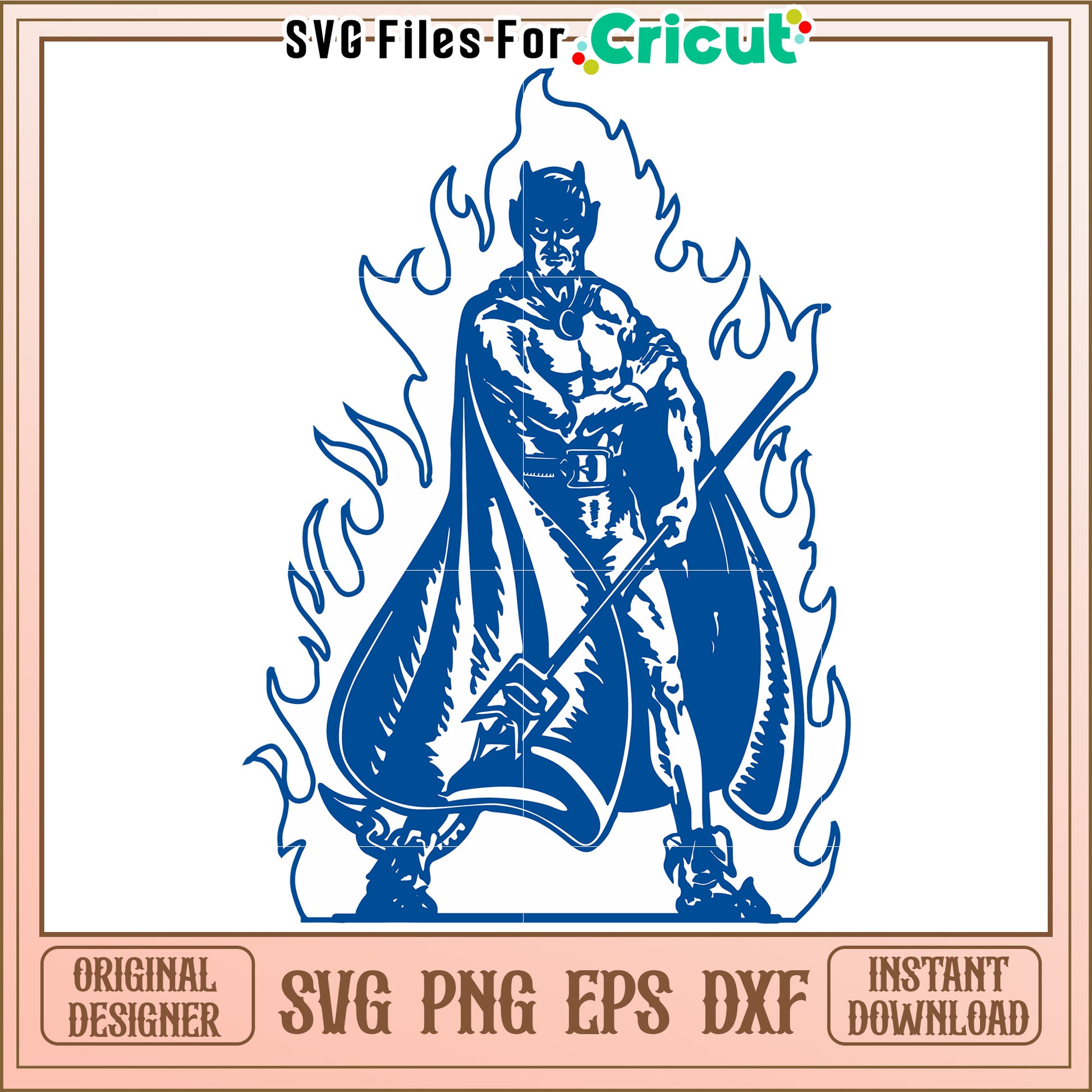 Superhero with Flames SVG Design for Cricut, Instant Download and Customizable