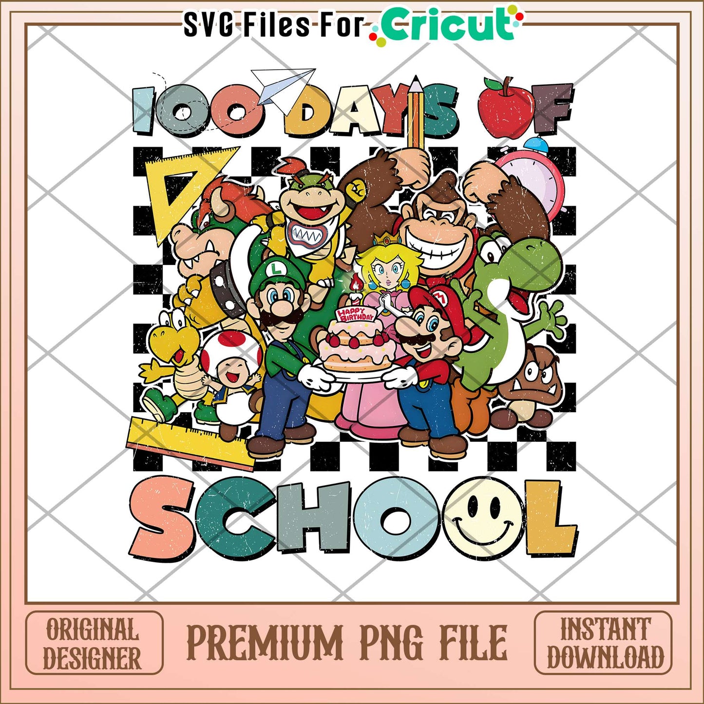 Super mario 100 days of school smiley png, super mario game png