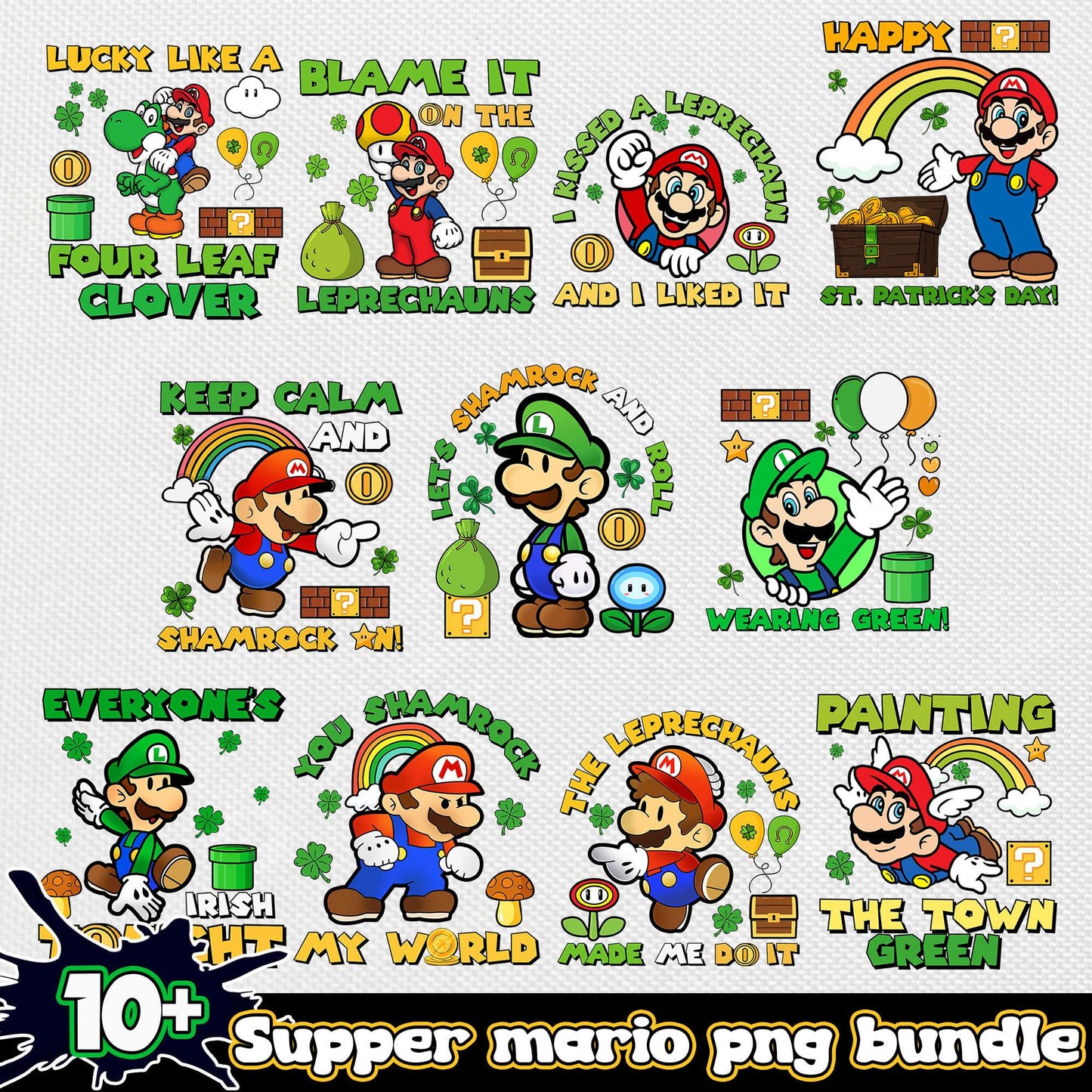 Super mario st patrick day bundle png, st patricks day​ png