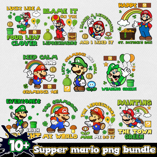 Super mario st patrick day bundle png, st patricks day​ png