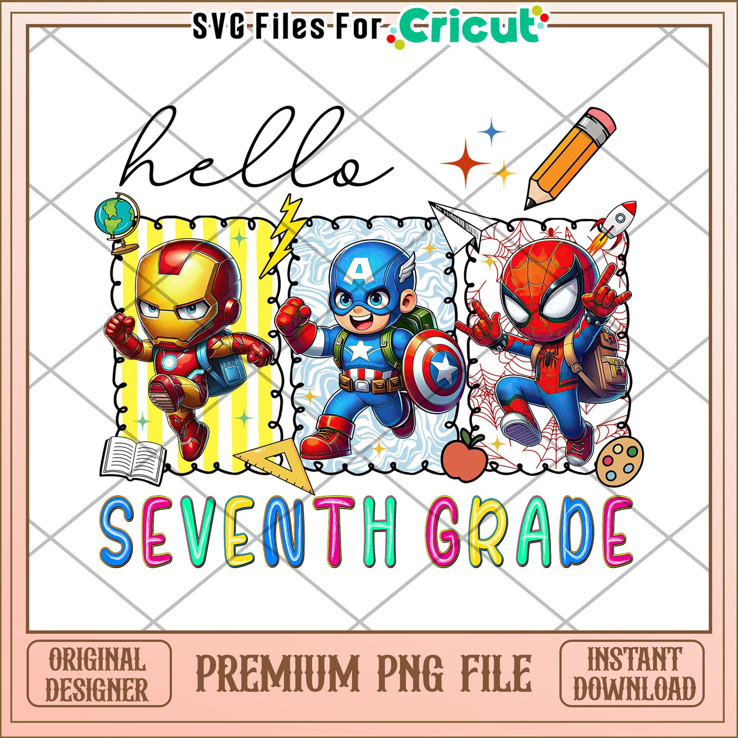 Sventh grade hello png, back to school png, avengers school png