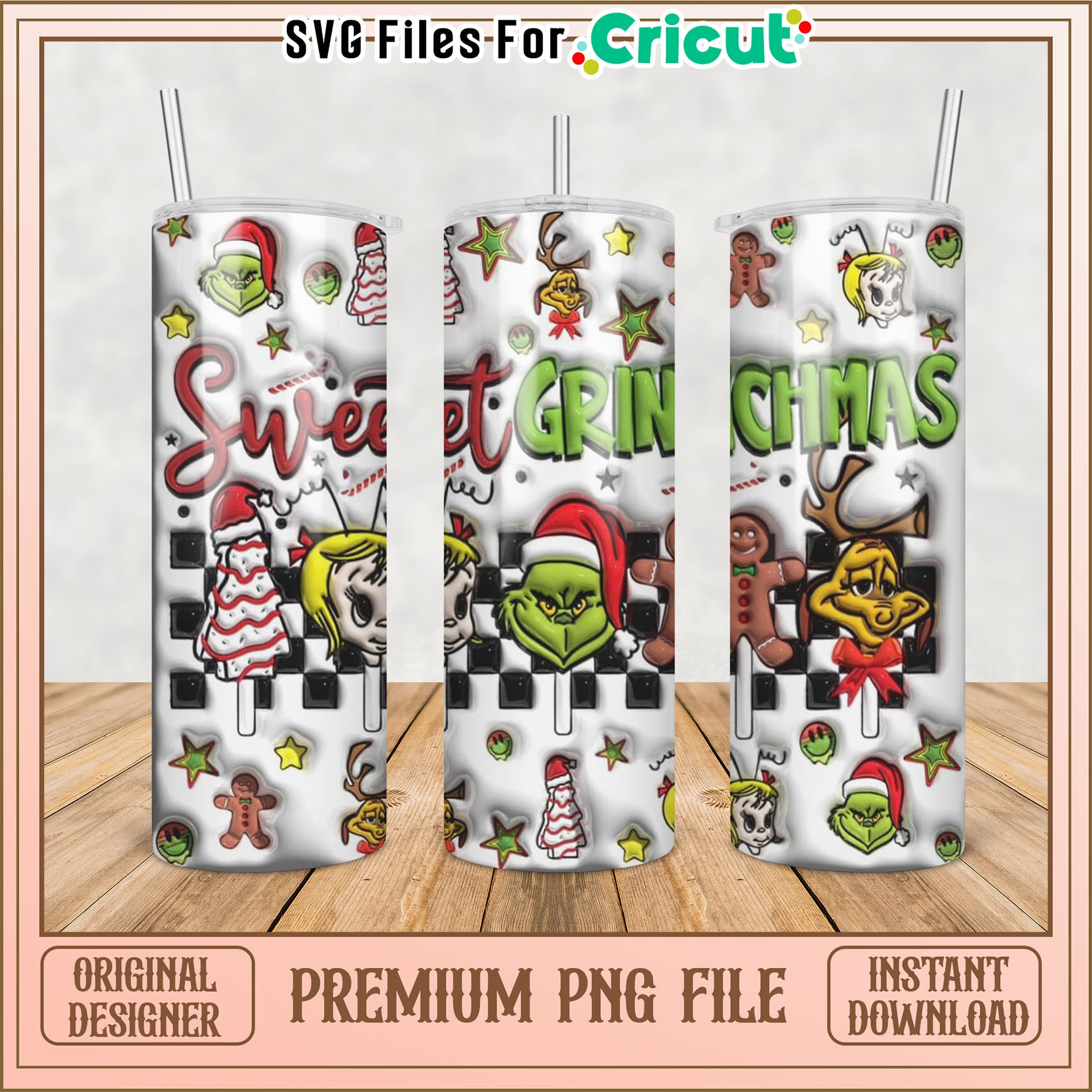 Sweet Grinch Christmas Tumbler Design PNG for Cricut Download