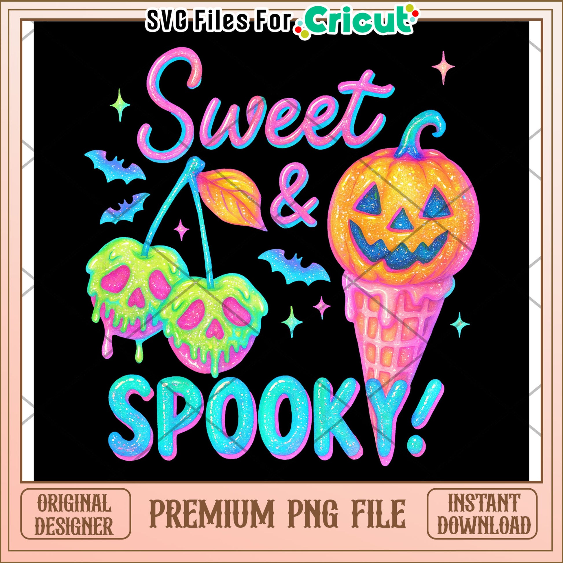 Sweet and spooky neon png, halloween characters png, halloween cartoons png