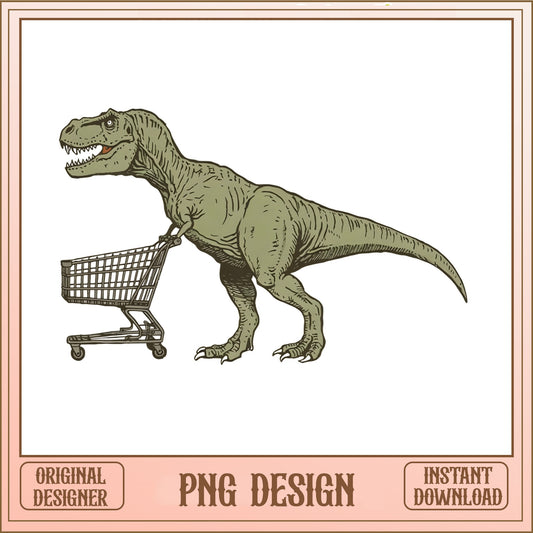 T-Rex With Shopping Cart PNG, Funny Dinosaur PNG, Dino PNG