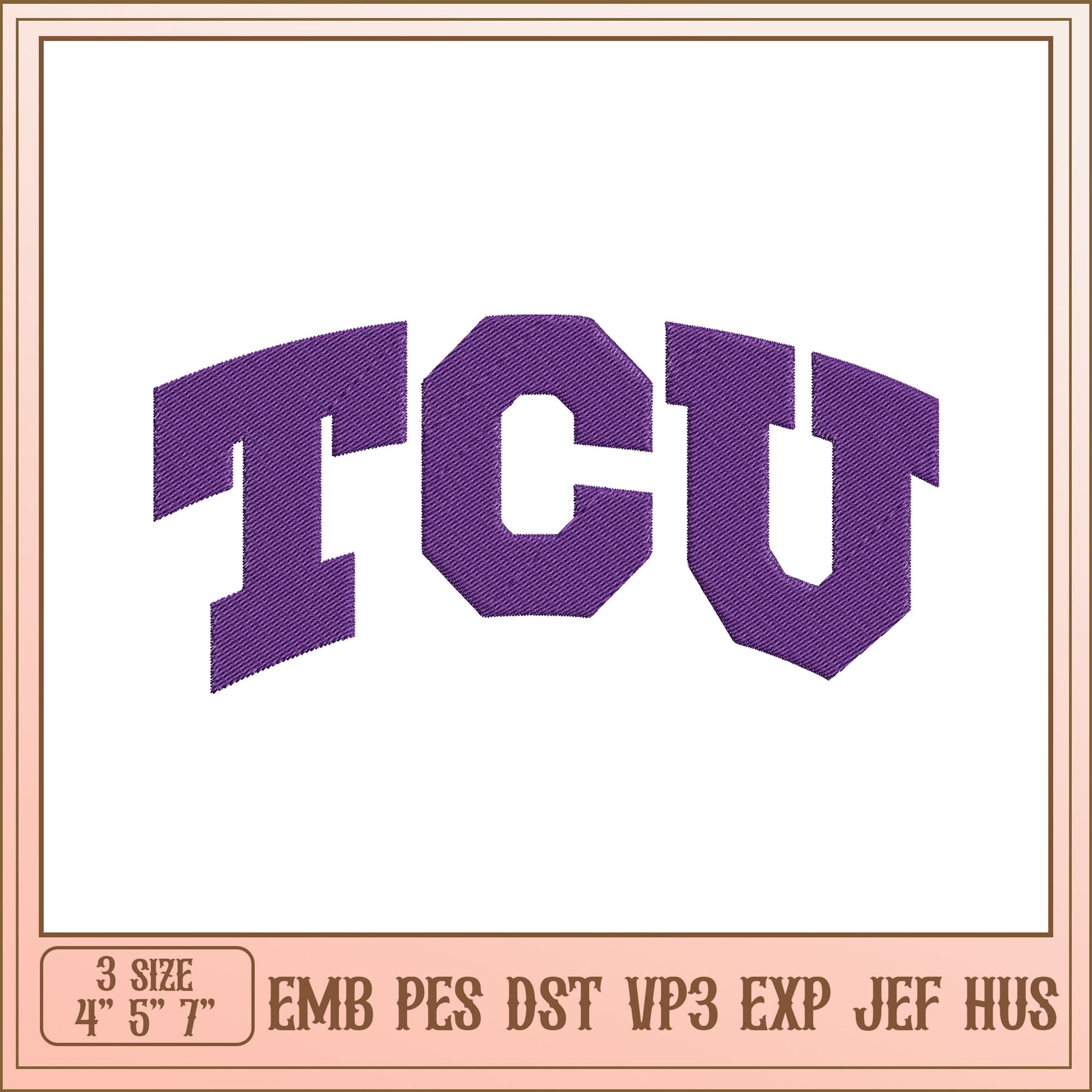 TCU Embroidery Design 3 Sizes