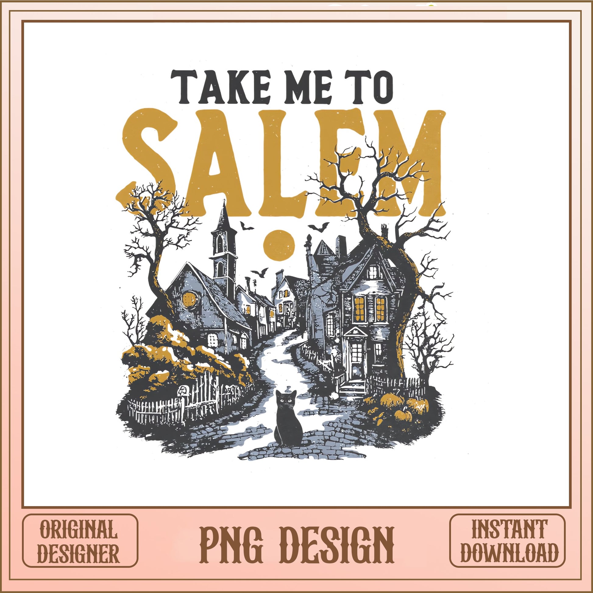 Take Me To Salem PNG, Halloween Witch Town, Spooky Cat PNG