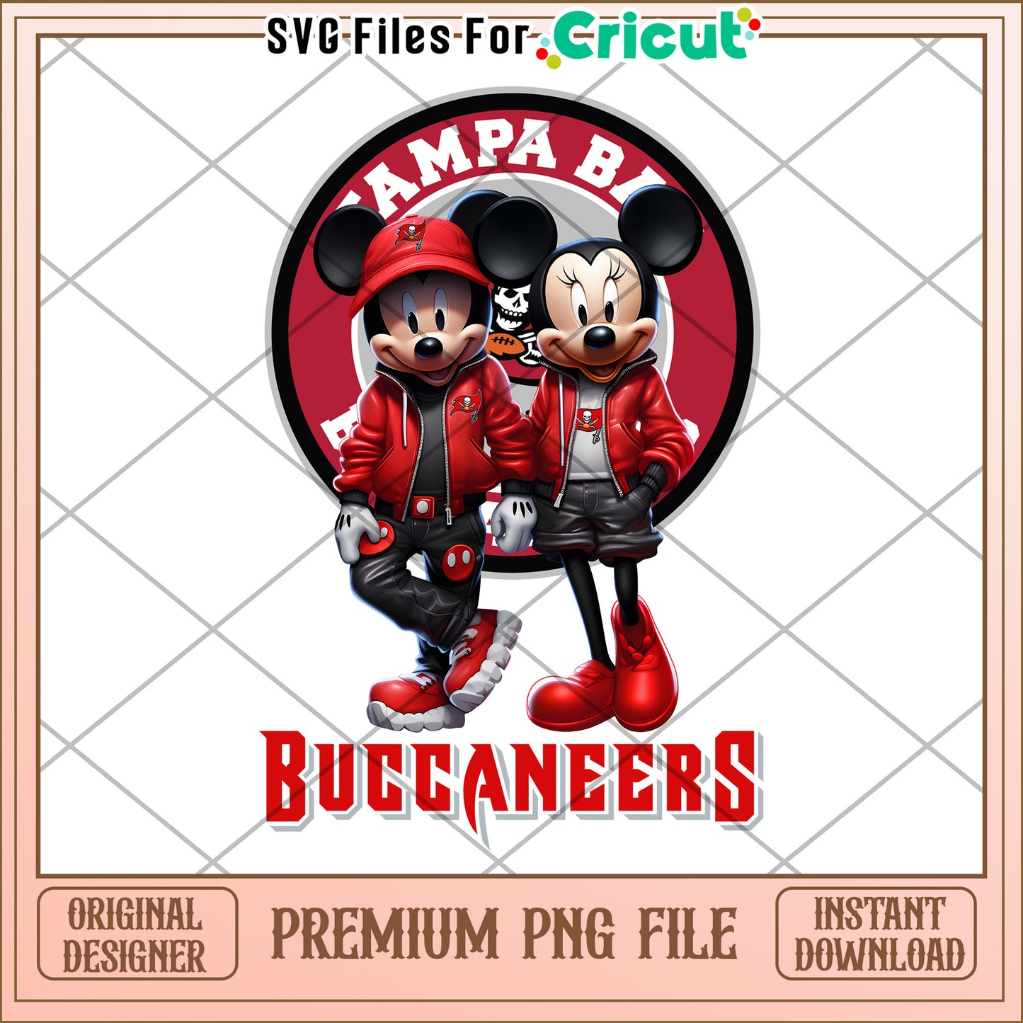 Tampa Bay Buccaneers Mickey and Minnie PNG File for Cricut, Instant Download for Crafting Projects