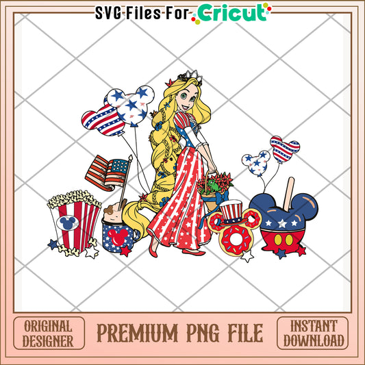 Tangled 4th of july design png, disney princess png, festive illustration png