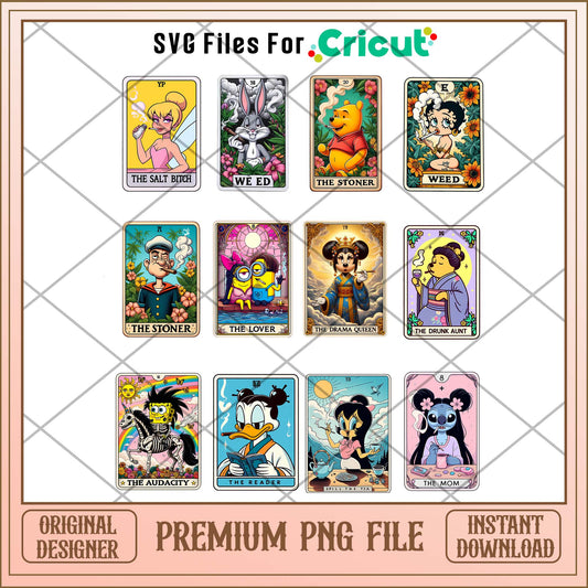 Tarot card cartoon png bundle, Cartoon card bundle, card png