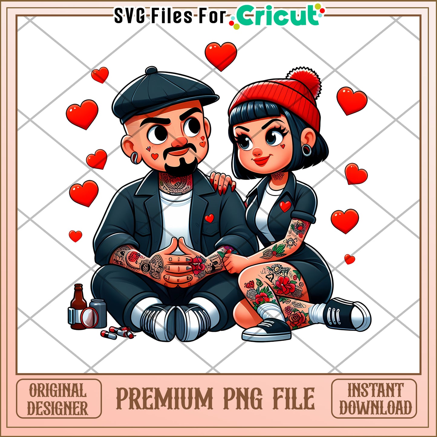 Tattoo Couple PNG Valentines Day Design