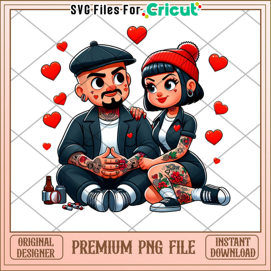 Tattoo Couple PNG Valentines Day Design