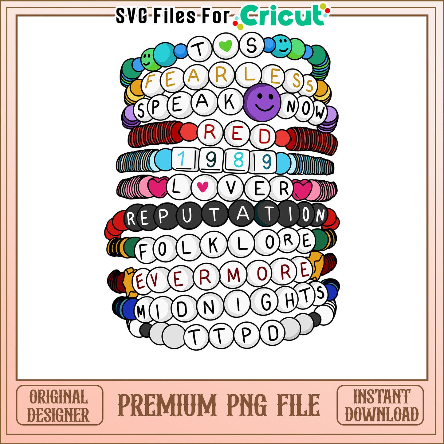 Taylor Swift Inspired Colorful Bead Bracelet PNG, Perfect for Crafts