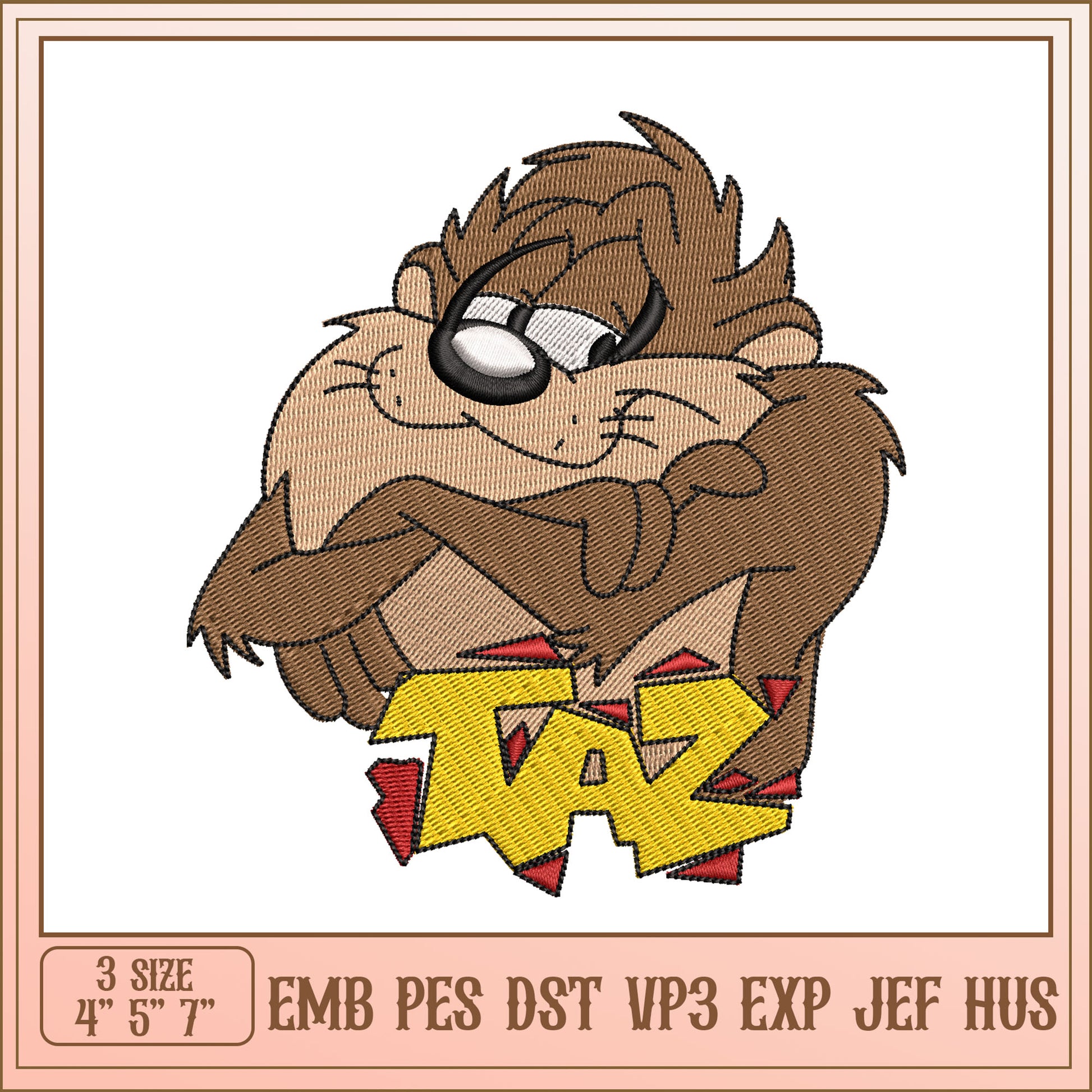 Taz Embroidery Design - 3 Sizes EMB PES DST VP3 EXP JEF HUS