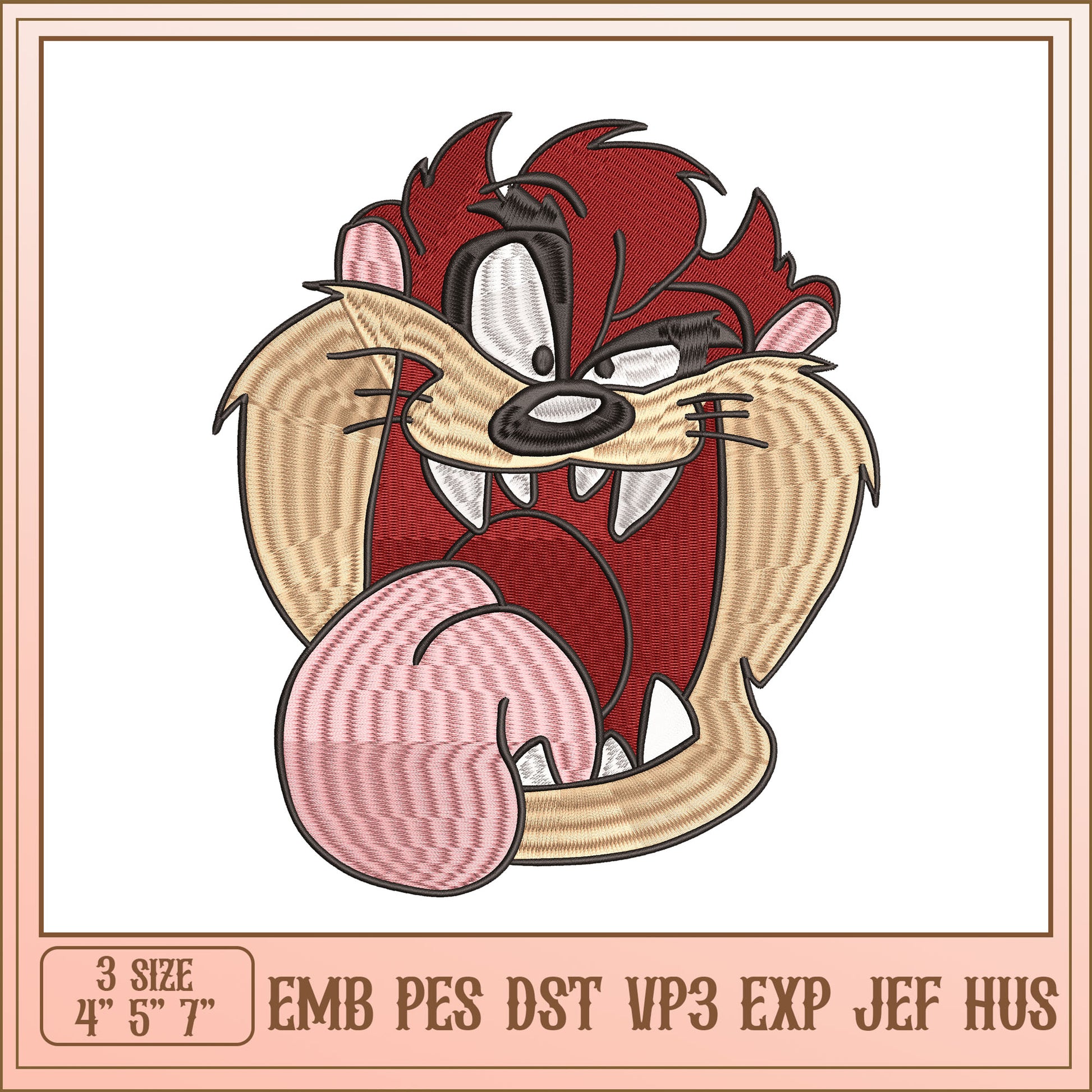 Taz Embroidery Design 3 Sizes