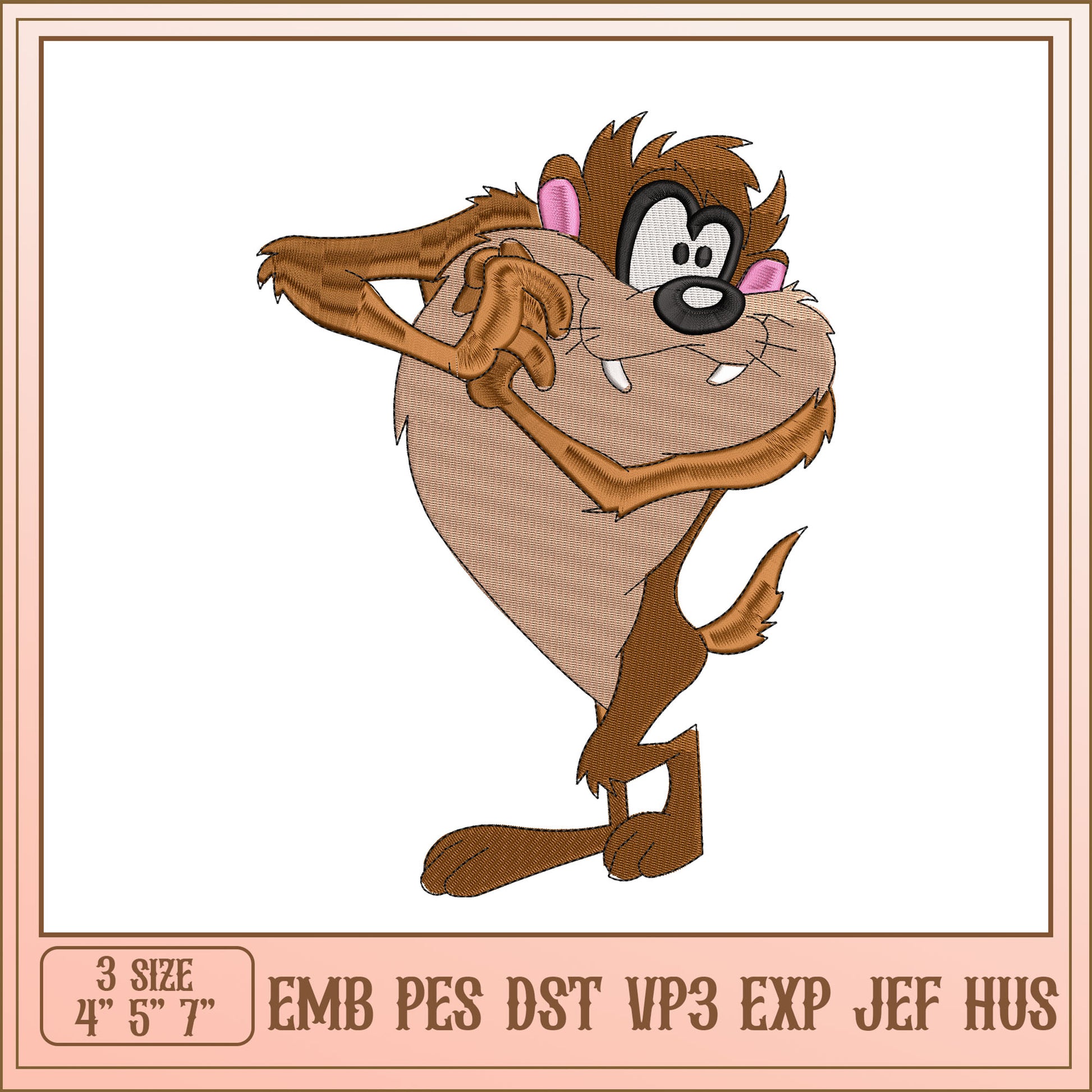 Taz the Tasmanian Devil Embroidery Design in Multiple Sizes