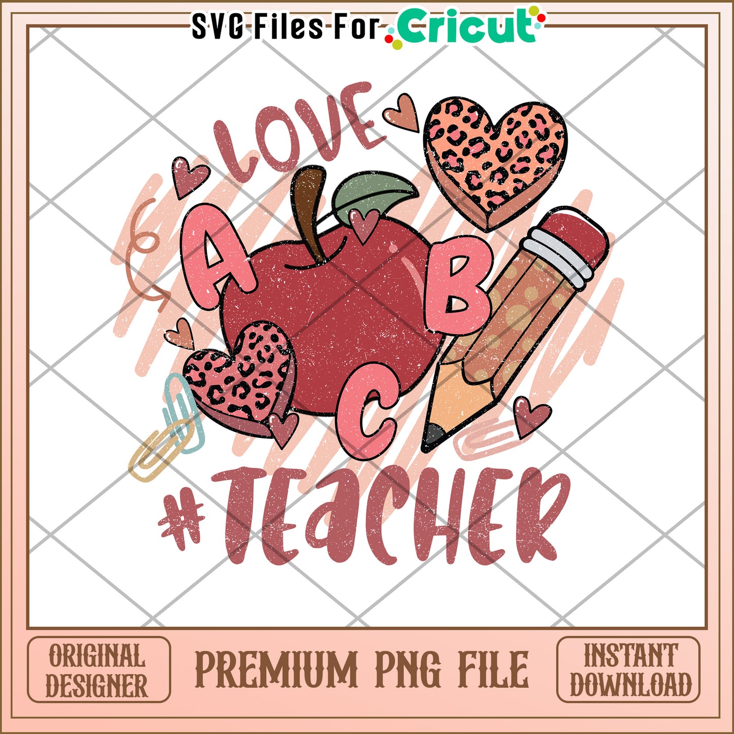 Teacher PNG Apple, Pencil, Hearts Design