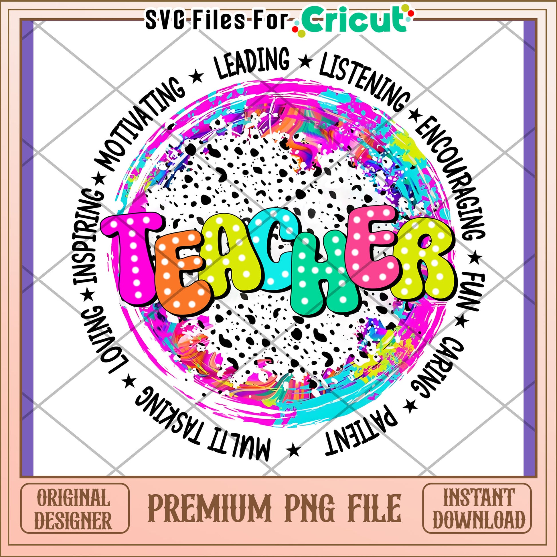 Teacher PNG Design Colorful, Instant Download