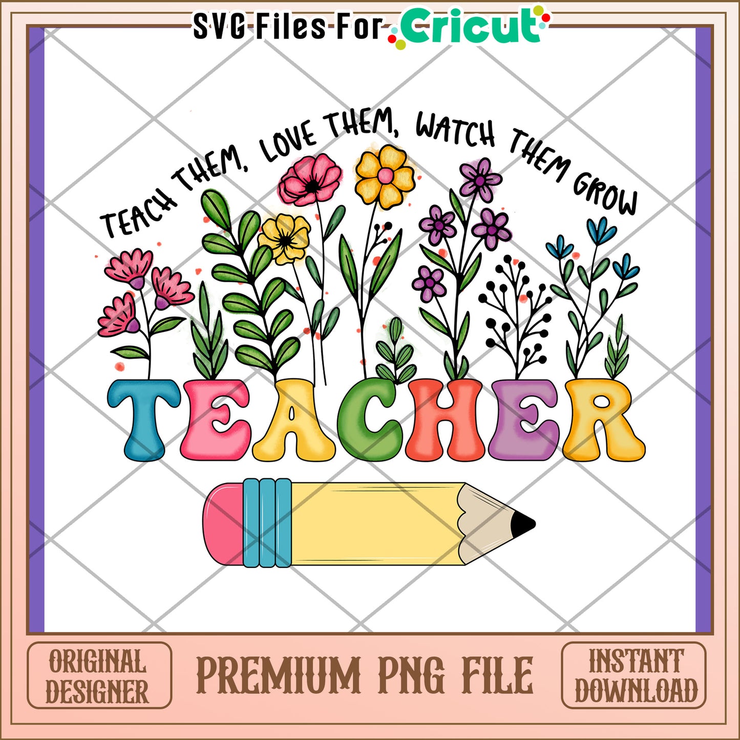 Teacher PNG Design Flowers & Pencil