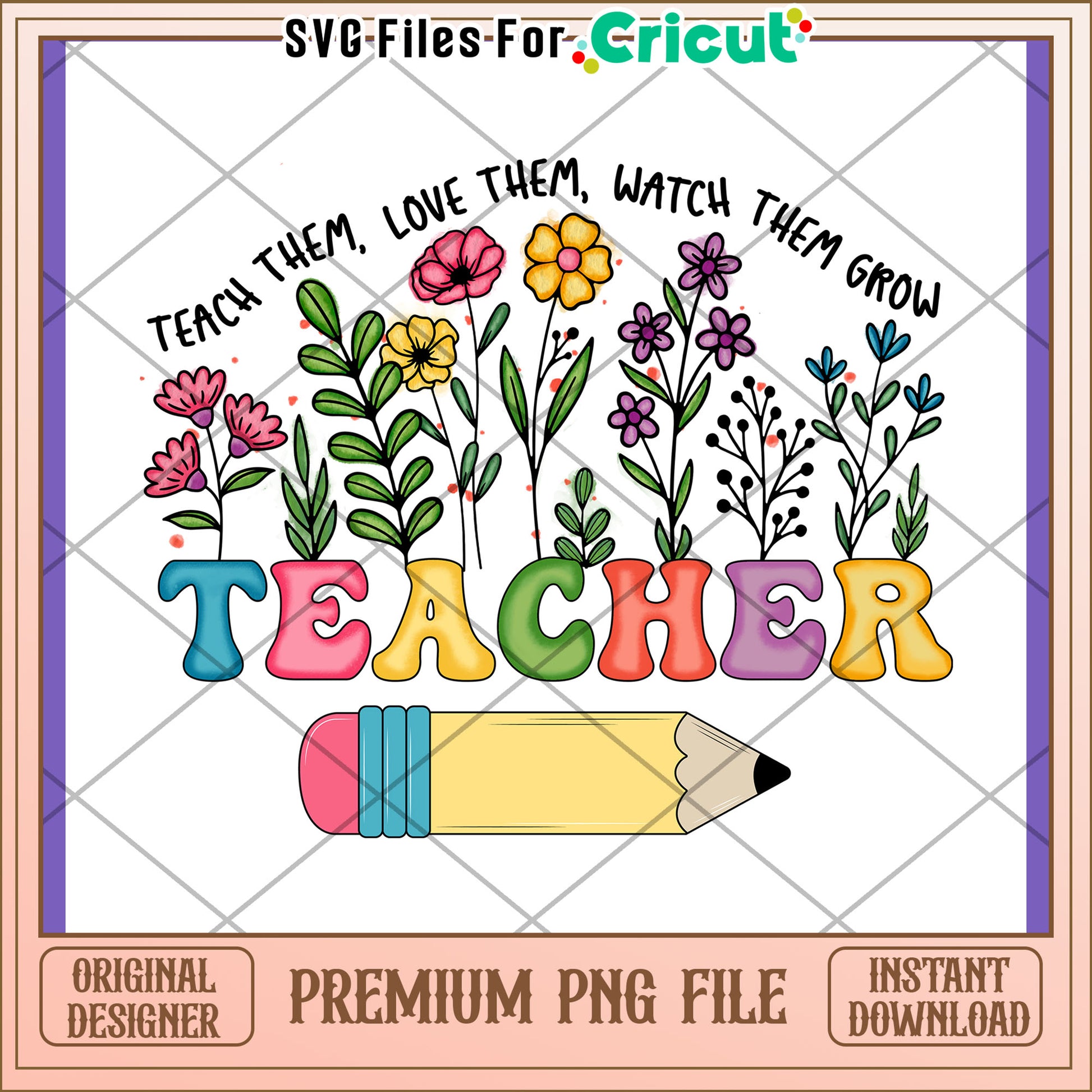 Teacher PNG Design Flowers & Pencil