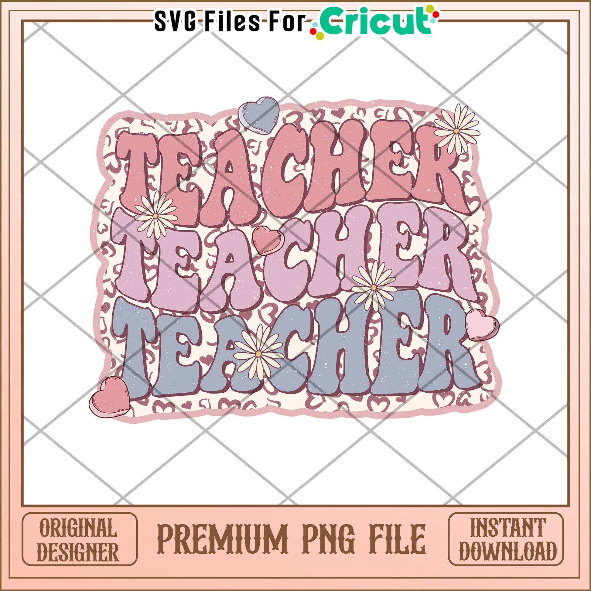 Teacher PNG Design Retro Floral Hearts