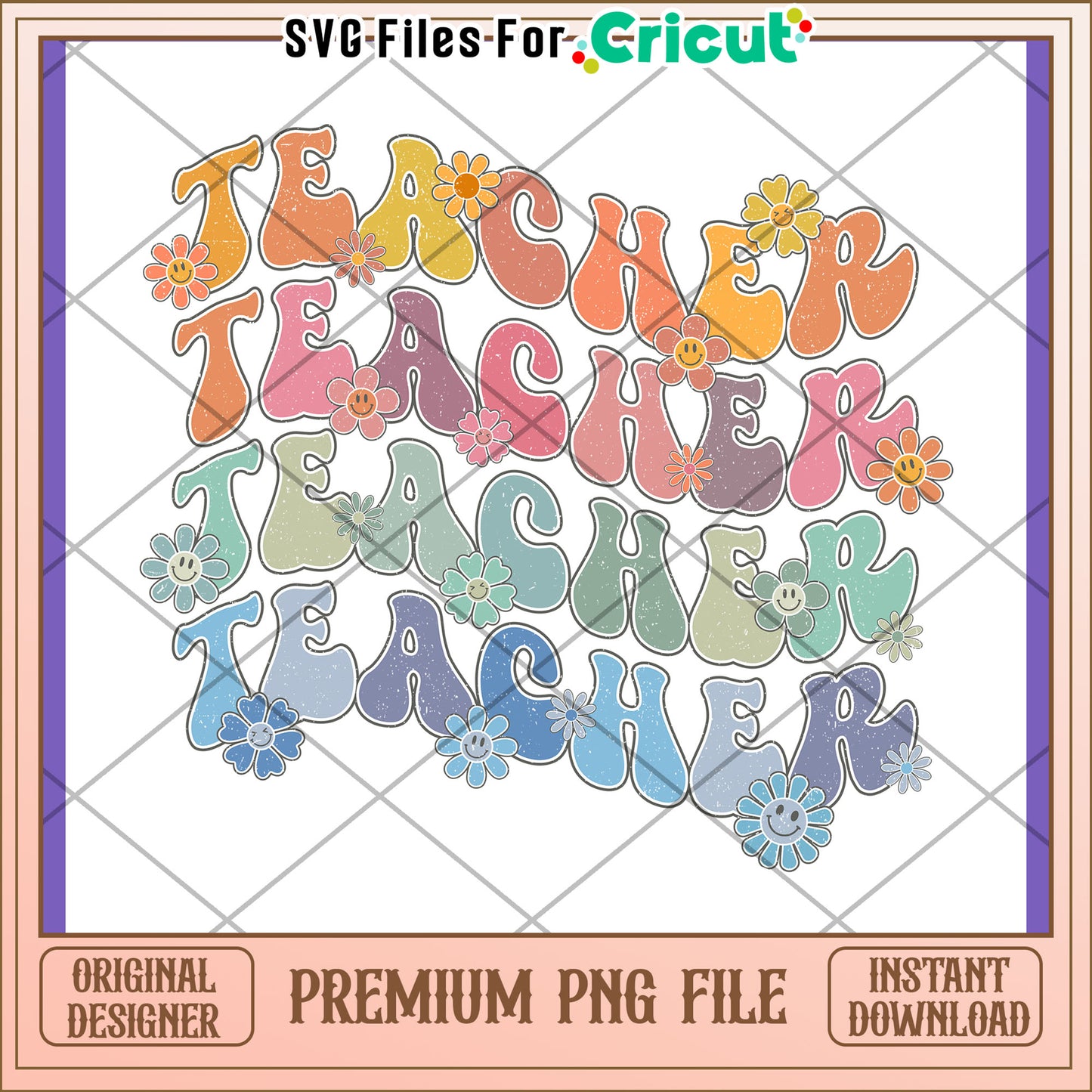 Teacher PNG Design Retro Flowers