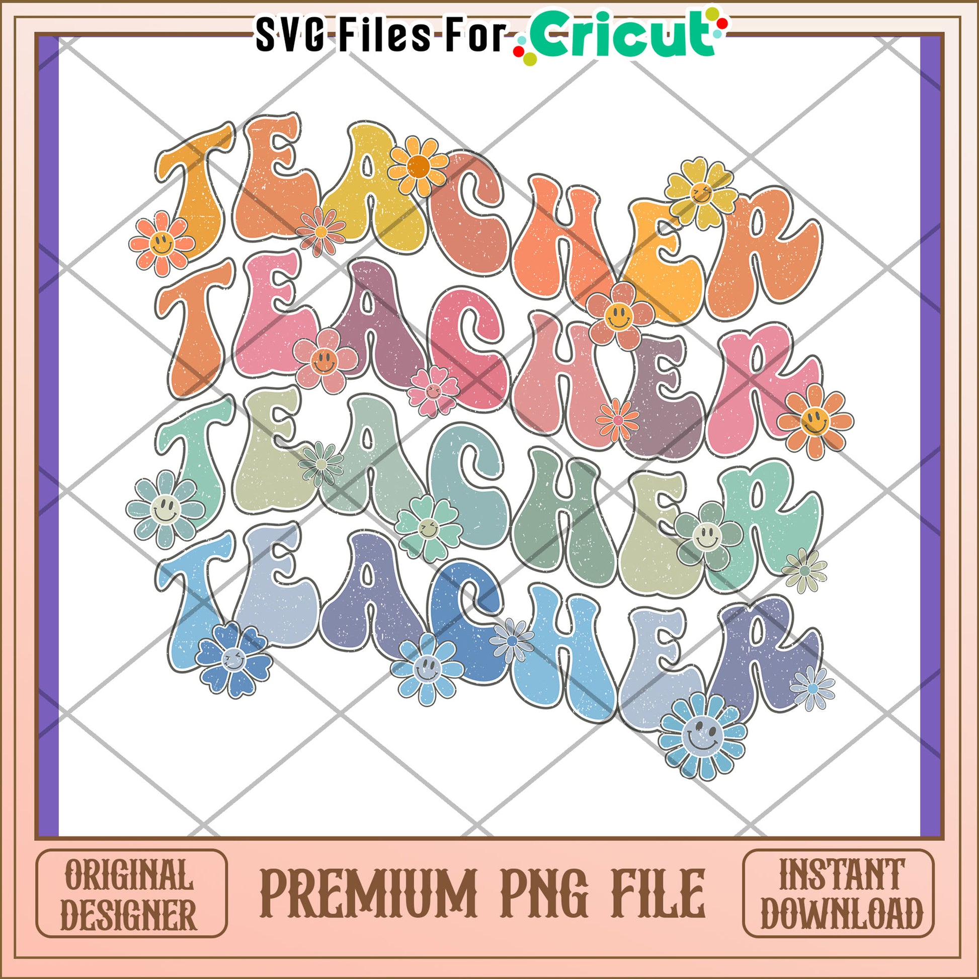Teacher PNG Design Retro Flowers
