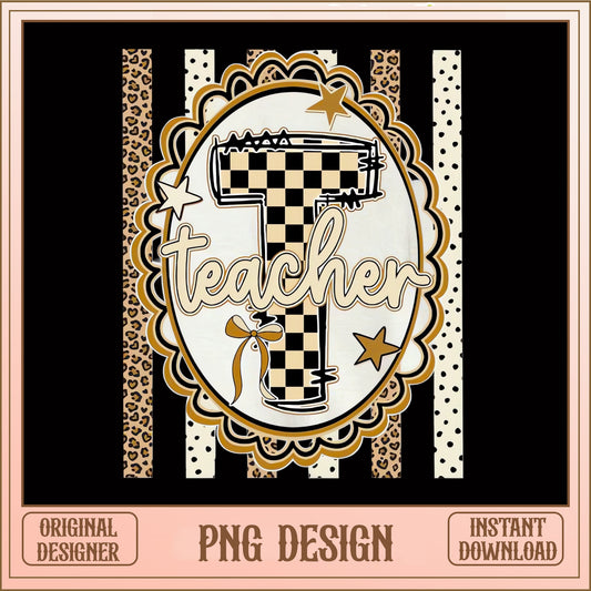 Teacher Leopard Checkered PNG, Back To School PNG, Teacher Gift PNG