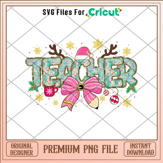 Teacher christmas design png, santa hat png, christmas png