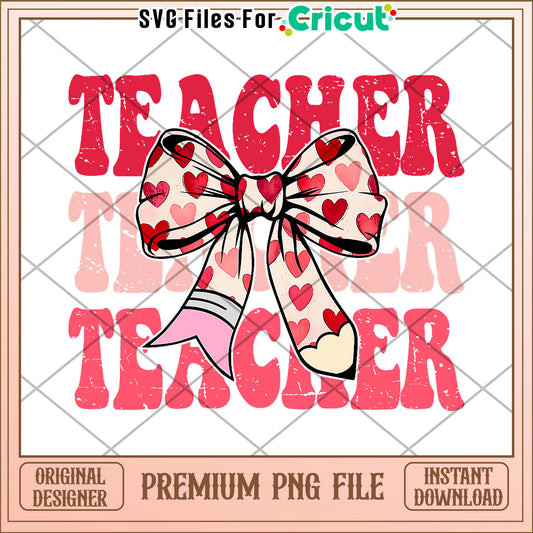 Teacher heart bowtie png, cute stationery design png, back to school items png