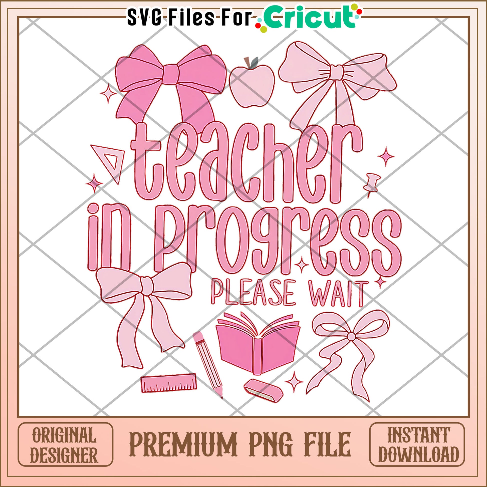 Teacher in progress please wait png, cute stationery design png, back to school items png