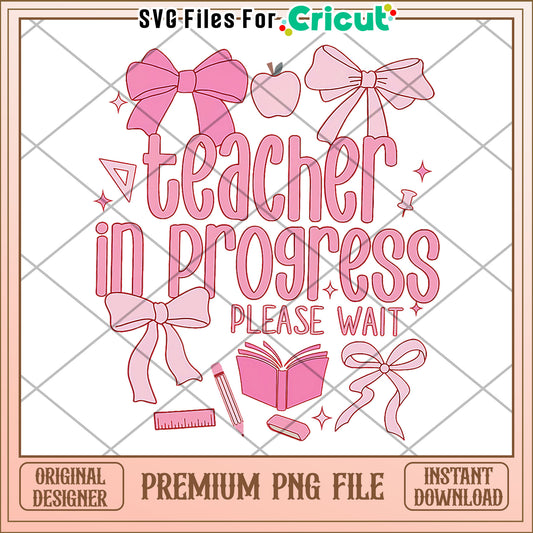 Teacher in progress please wait png, cute stationery design png, back to school items png