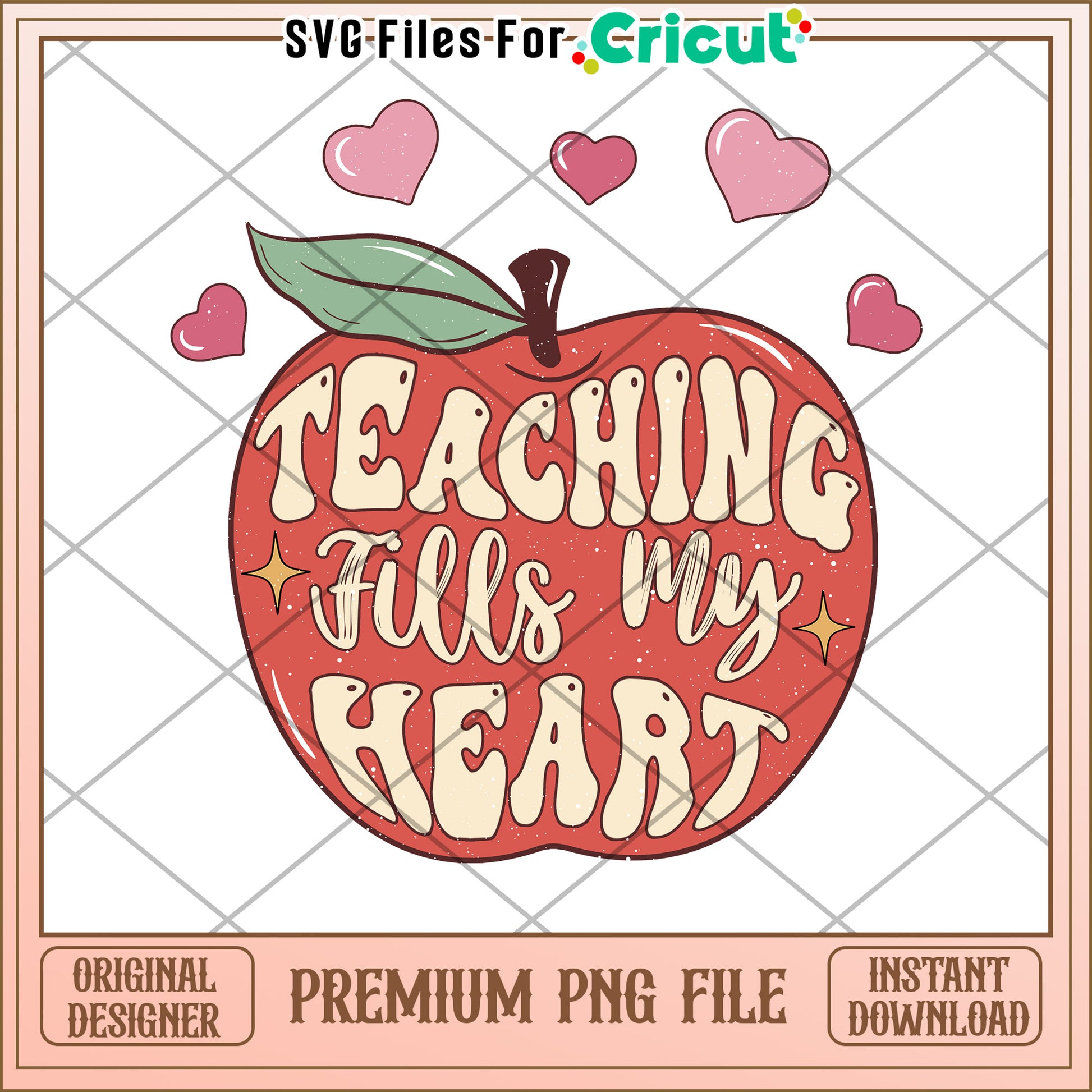 Teaching Fills My Heart Apple PNG for Crafting Projects