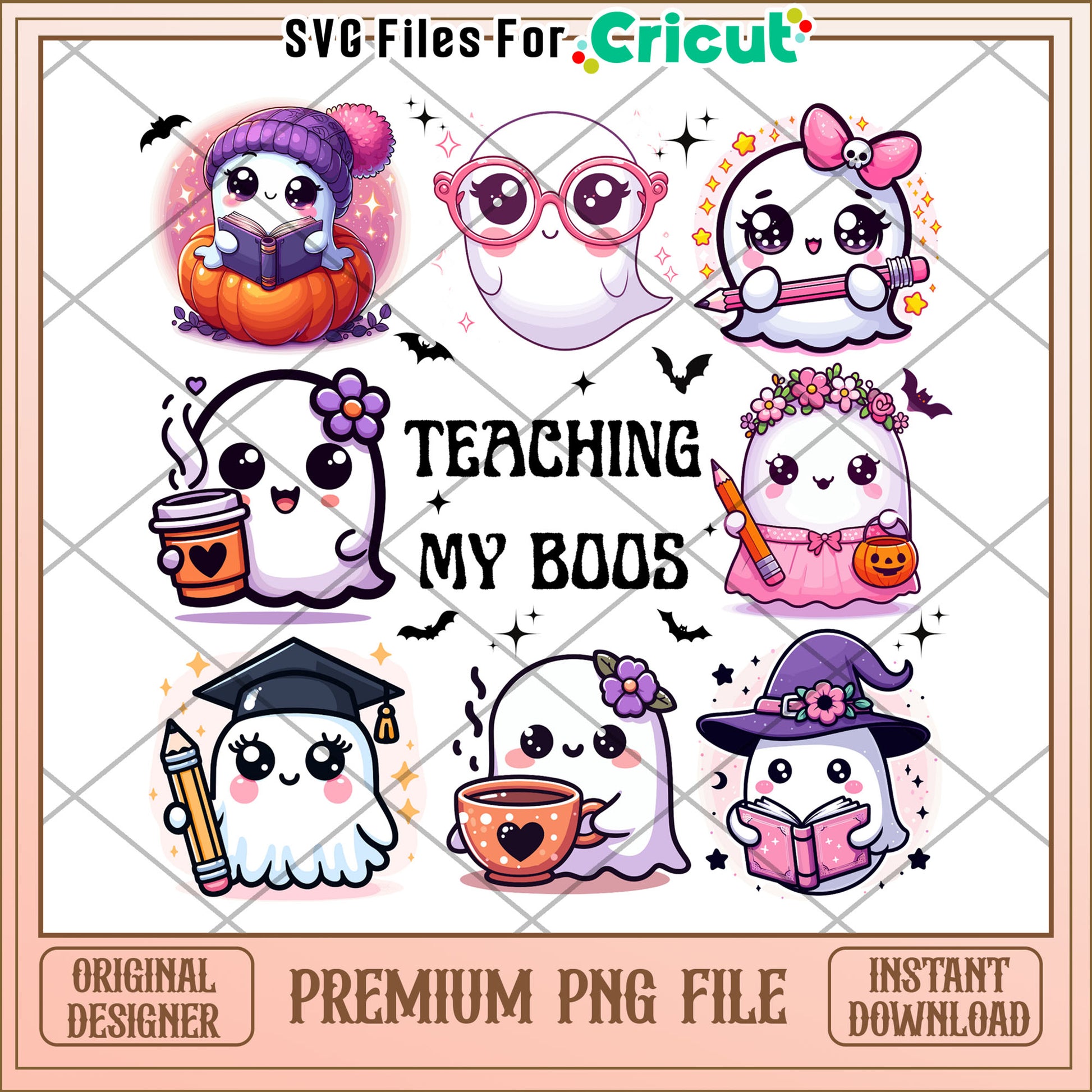Teaching my boos png, halloween characters png, cute halloween design png