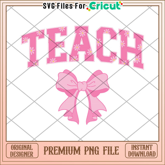Teach pink bowtie design png, back to school supplies​ png, cartoon design png
