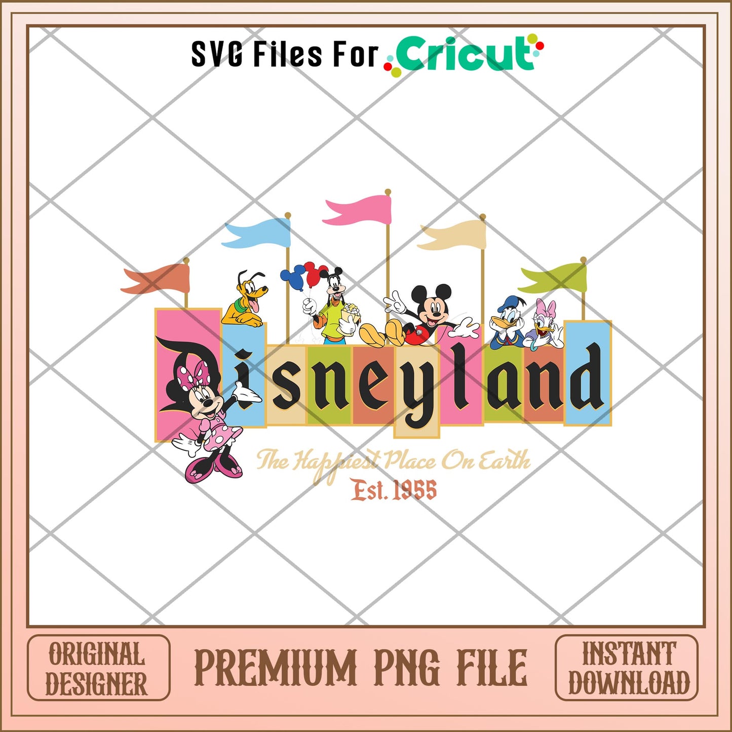 The Happiest Place On Earth Est 1955 Png, Disney characters png, Digital Download