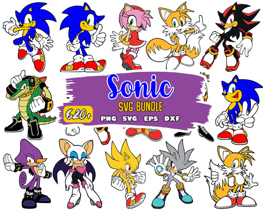 Sonic cartoon characters bundle svg, sonic hedgehog cartoon​ svg
