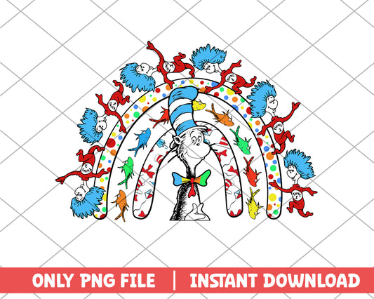 The cat in the hat and thing one and fishes png 