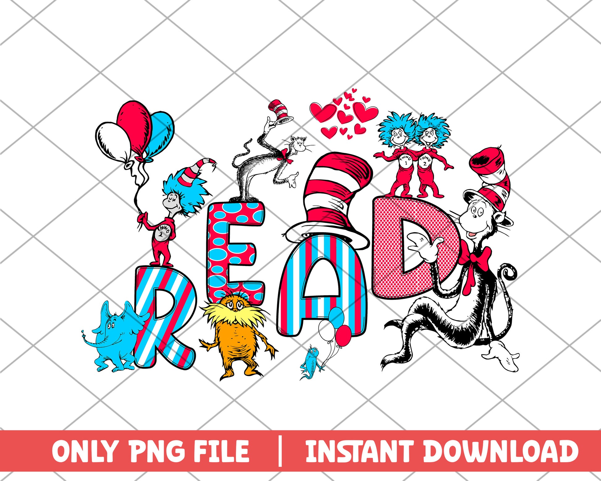 The cat in the hat and things read png