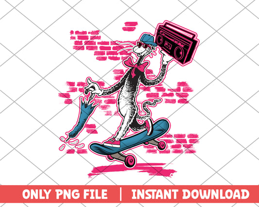 The cat in the hat skateboarding png 