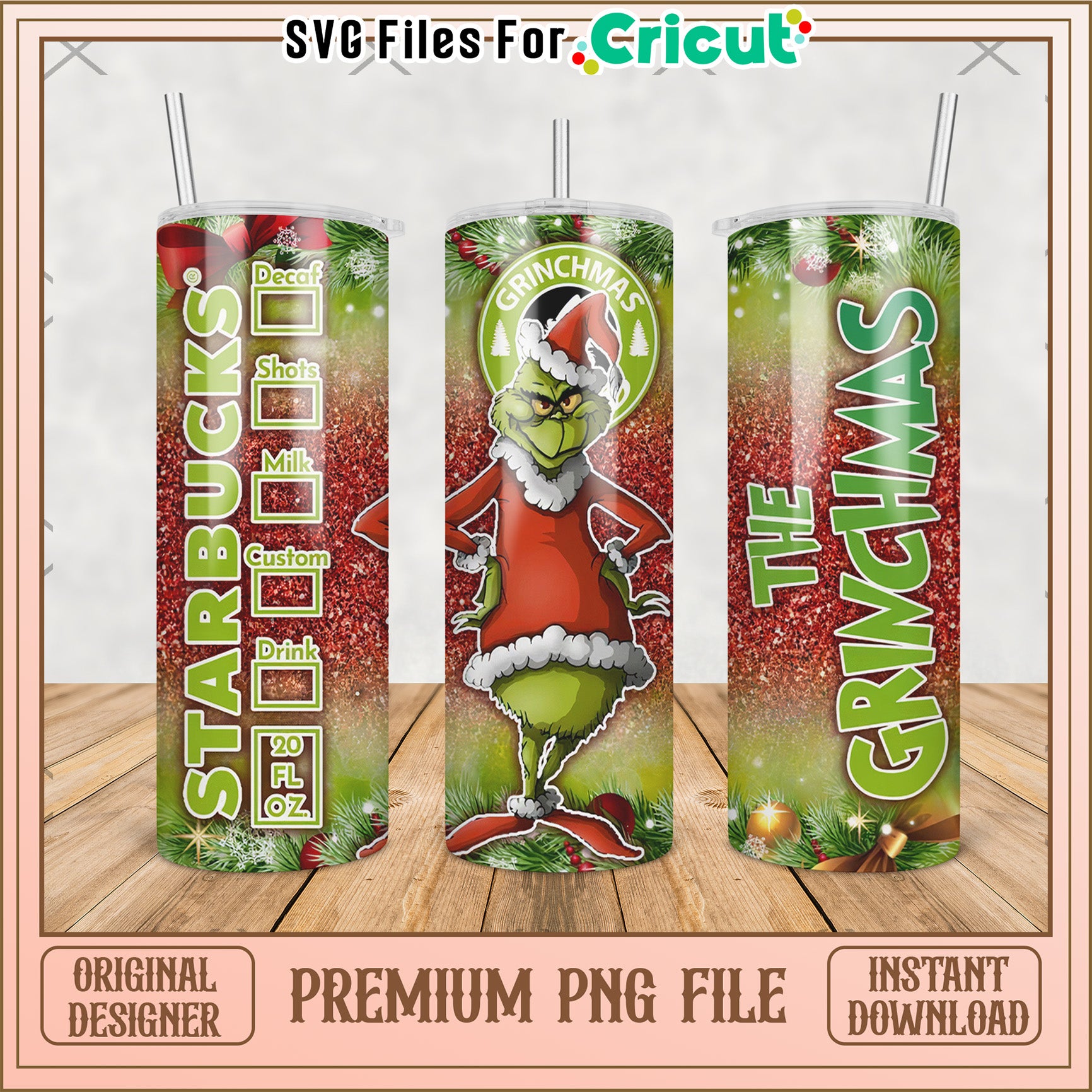 The grinchmas starbucks tumbler png, grinch christmas png, grinch pajamas​ png