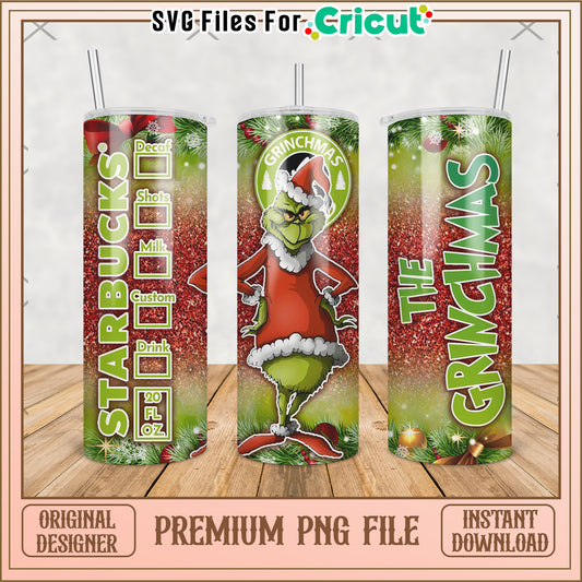 The grinchmas starbucks tumbler png, grinch christmas png, grinch pajamas​ png