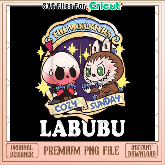 The monster labubu cozy and sunday png, labubu character png, monster labubu png, popmart labubu png